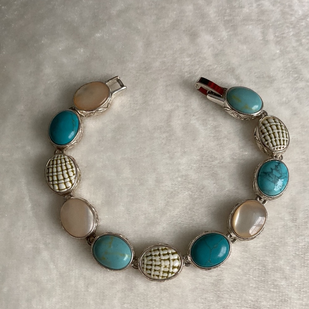 MONET Silver Bracelet with Blue and White Beads